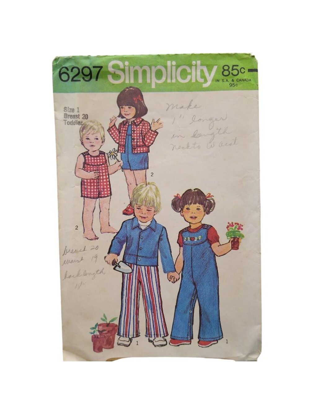 Vintage Sewing PATTERN Simplicity 6297 Unisex Child 1974 Toddlers Unlined Jacket